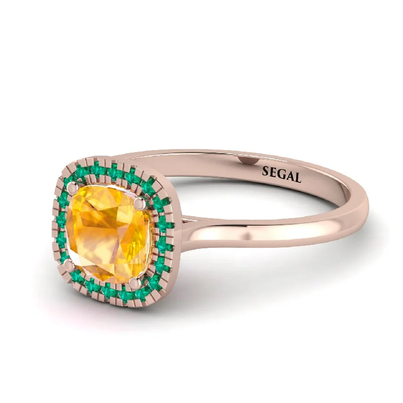 Vintage Classic Halo Cushion Yellow Diamond Ring - Skylar No. 1005