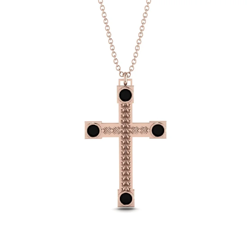 Rose Gold Choker Necklace-Vintage Black Diamond Cross Necklace - Julian No. 8