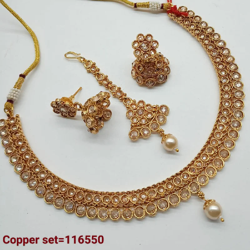 Minimalist Pendant Necklace-Padmawati Bangles Copper Gold Crystal Stone Necklace set