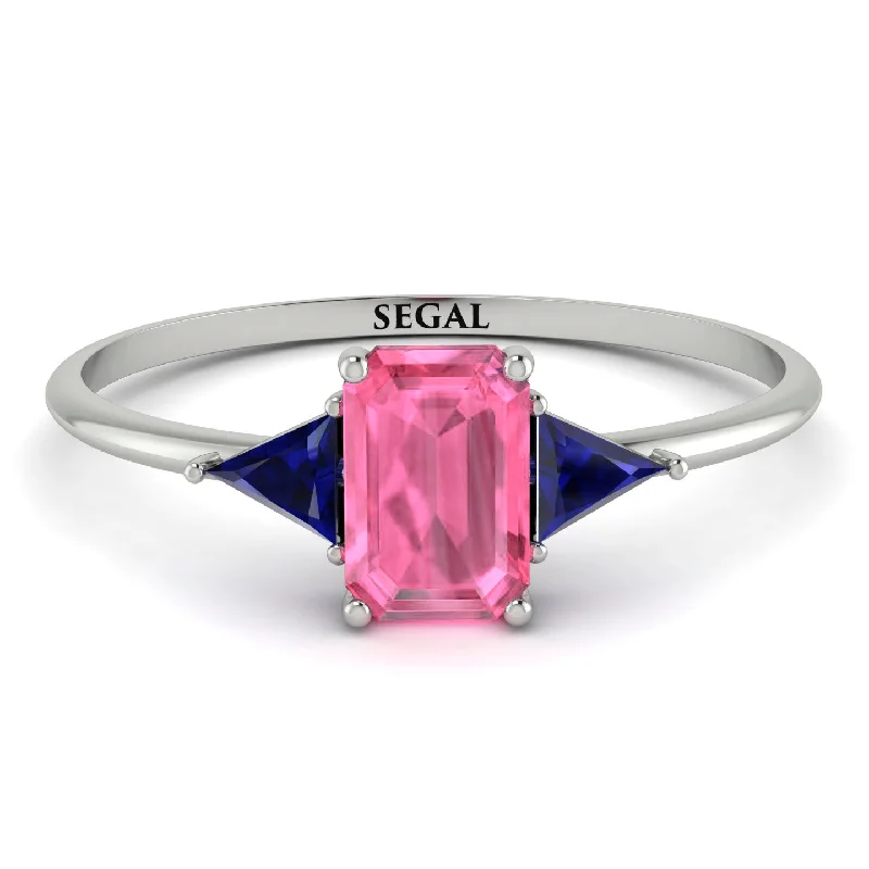 Emerald Cut Pink Moissanite With Triangles Ring - Remi No. 815