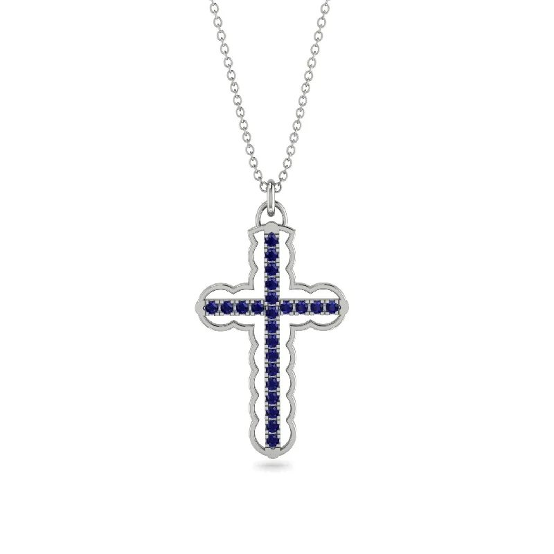 Lightweight Gold Necklace-Sapphire Cross Inside Cross Necklace - Raphael No. 15