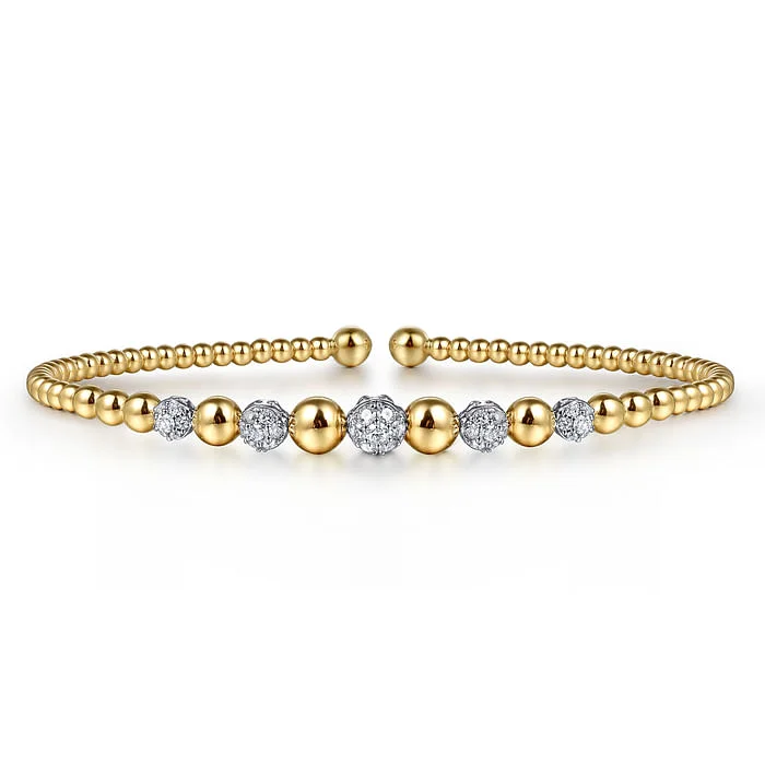 Custom Gold Bangle Set for Brides-14K Yellow-White Gold Bujukan Diamond Stations Bangle