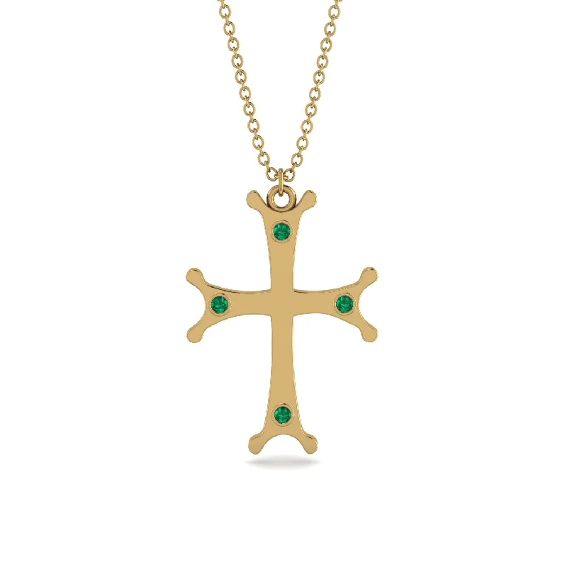 Elegant Gold Necklace-Vintage Emerald Christian Cross Necklace - Peter No. 4