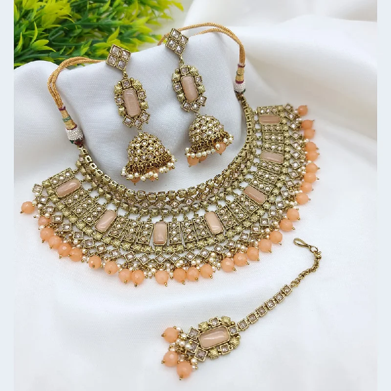 Art Nouveau Necklace-JCM Gold Plated Crystal Stone Necklace Set