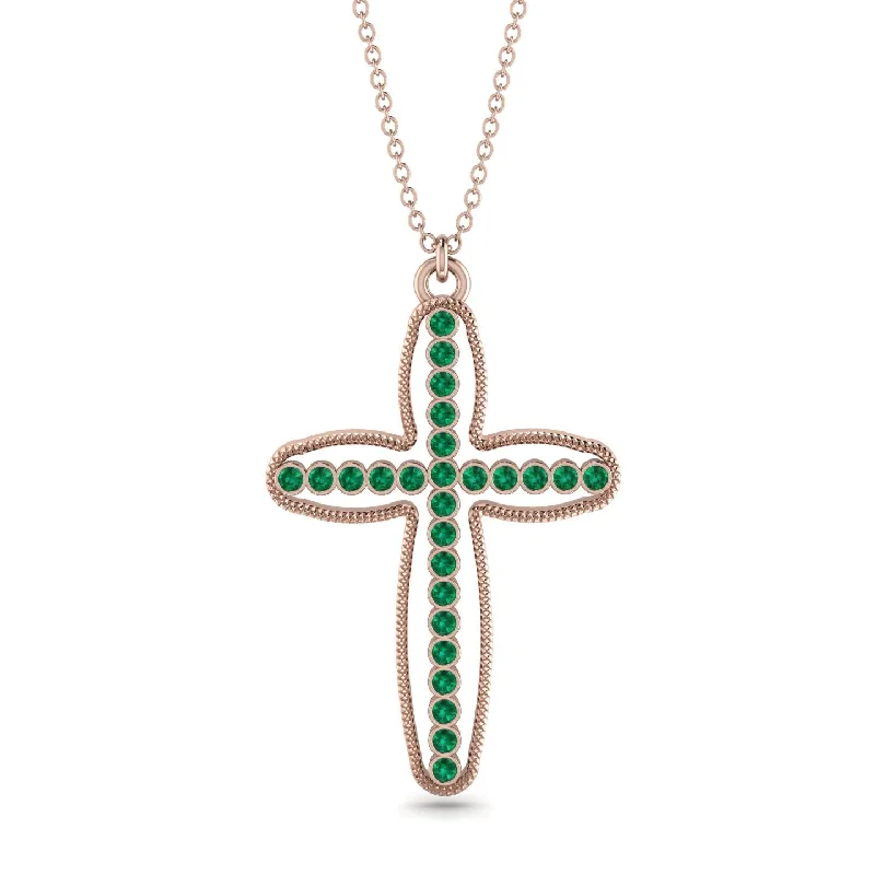 Statement Chunky Necklace-Minimalist Cross Inside Cross Emerald Necklace - Mateo No. 5