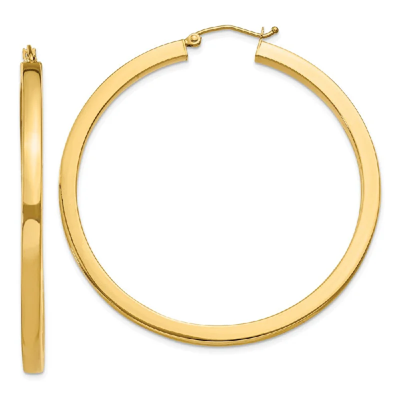 Silver Hoop Earrings-3mm, 14k Yellow Gold Square Tube Round Hoop Earrings, 50mm (1 7/8 In)