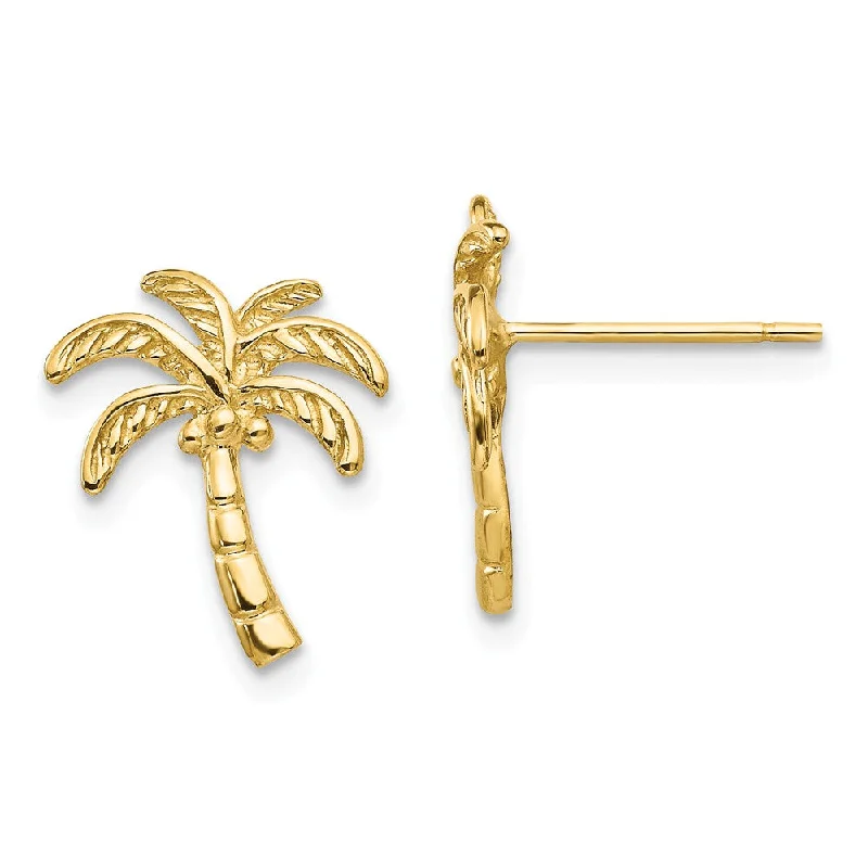 Fashionable Ear Cuffs-Coconut Palm Tree Post Earrings in 14k Yellow Gold