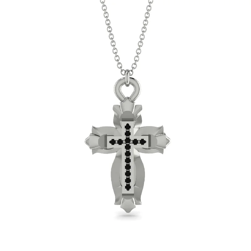 Sterling Silver Heart Necklace-Unique Halo Cross Black Diamond Necklace - Ezra No. 9