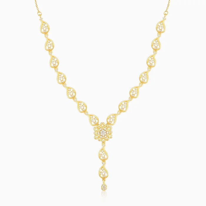 Fashionable Crystal Necklace-Golden Glorious Flower Necklace