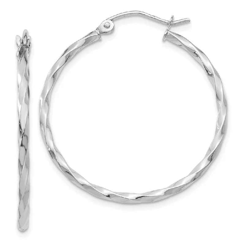 Funky Earrings for Teens-2mm, Twisted 14k White Gold Round Hoop Earrings, 26mm (1 Inch)