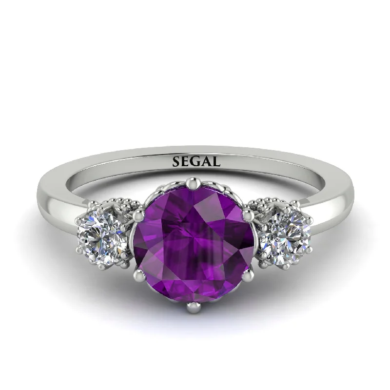 Classic 3 Stone Amethyst Engagement Ring - Sofia No. 303