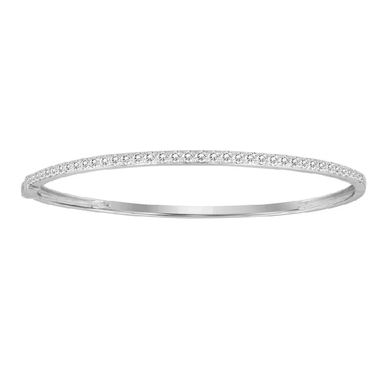 Traditional Wedding Bangles-LADIES BANGLE 1.00CT ROUND DIAMOND 10K WHITE GOLD