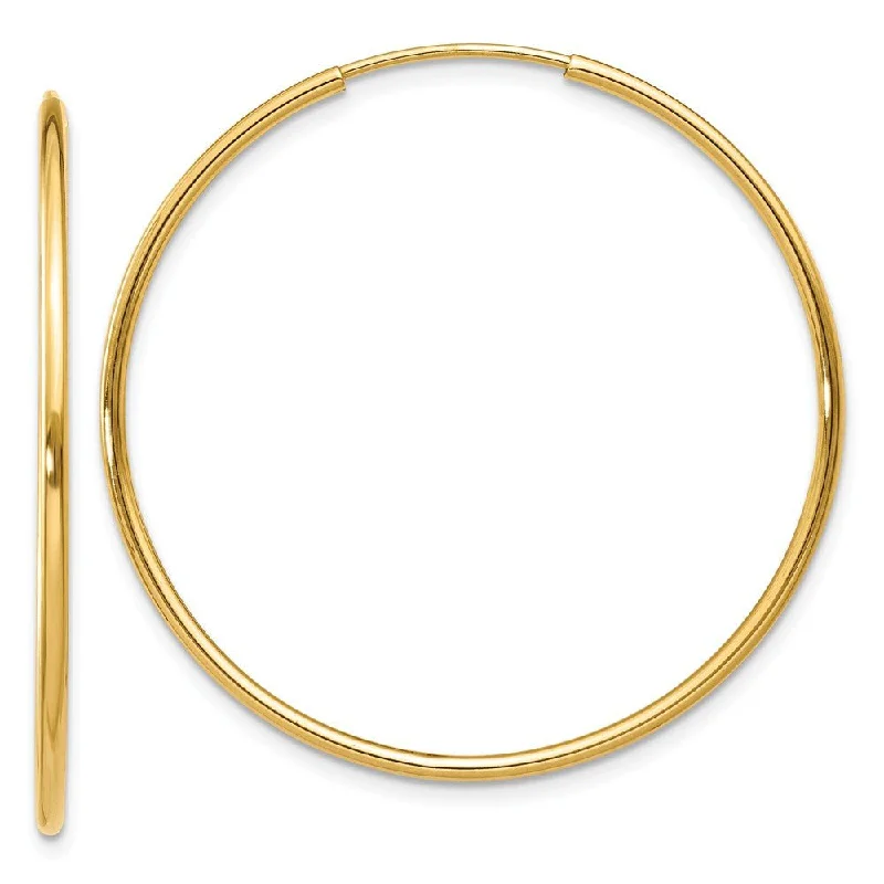 Funky Earrings for Teens-1.25mm, 14k Yellow Gold Endless Hoop Earrings, 32mm (1 1/4 Inch)