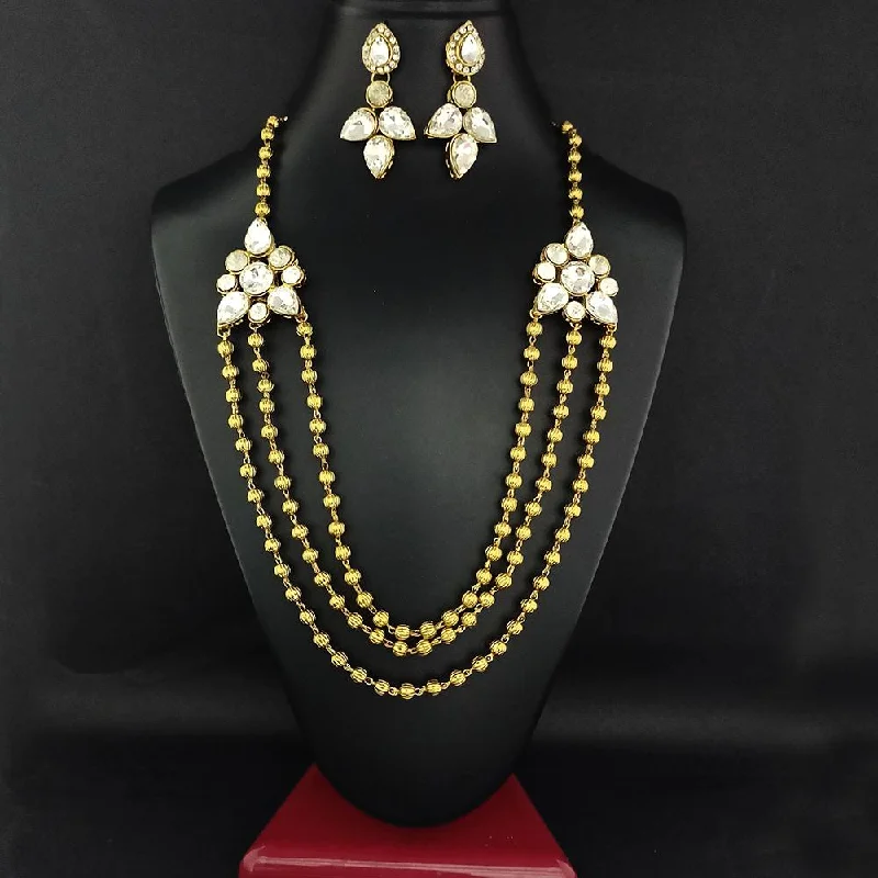 Long Dangle Necklace-Kriaa Gold Plated Glass Stone Necklace  Set  - 1106412A