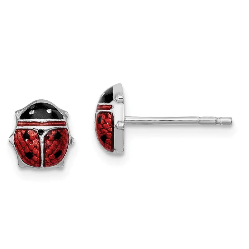 Elegant Gemstone Earrings-7mm Red Ladybug Post Earrings in Sterling Silver and Enamel