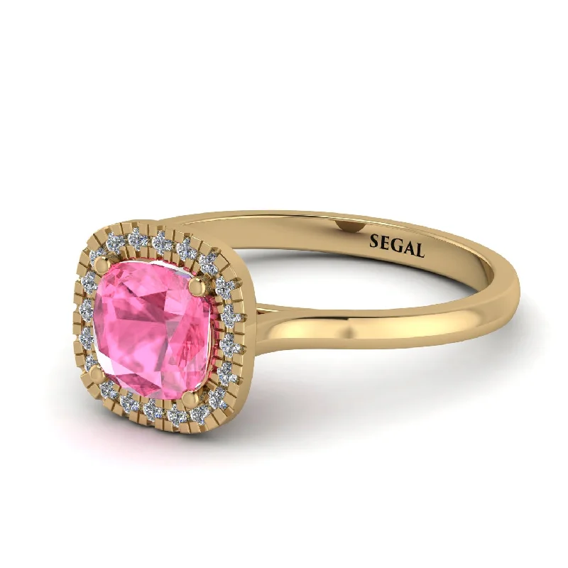 Vintage Classic Halo Cushion Pink Moissanite Ring - Skylar No. 801