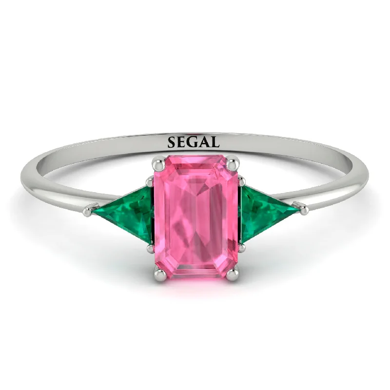 Emerald Cut Pink Moissanite With Triangles Ring - Remi No. 806