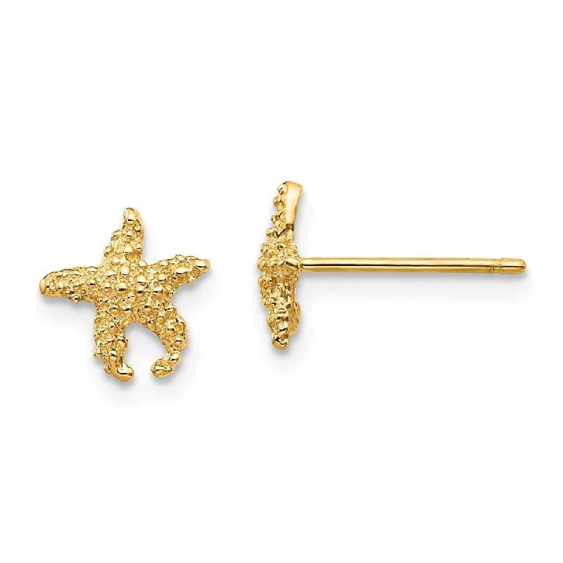 Lightweight Dangle Earrings-8mm Textured Starfish Post Earrings in 14k Yellow Gold