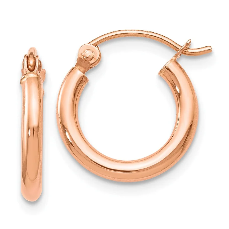 Large Crystal Earrings-2mm Round Hoop Earrings in 14k Rose Gold, 12mm (7/16 Inch)