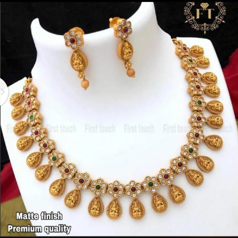 Elegant Pearl Necklace-Sai Fashion Gold Plated Pink & Green Pota Stone Choker Necklace Set