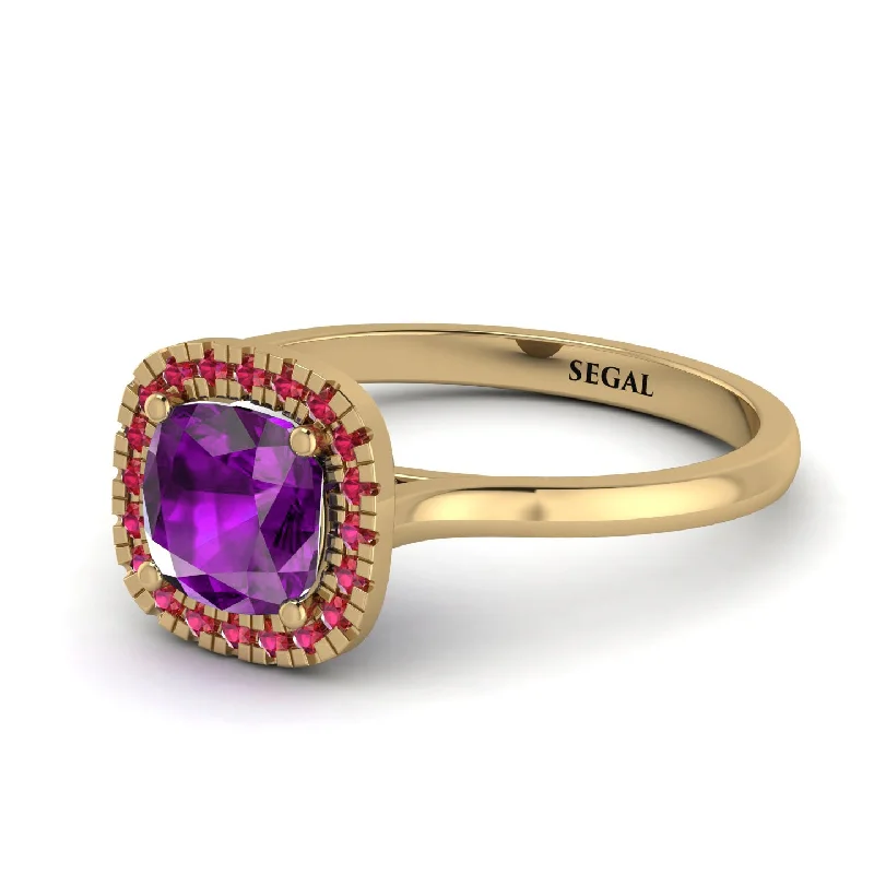 Vintage Classic Halo Cushion Amethyst Ring - Skylar No. 310