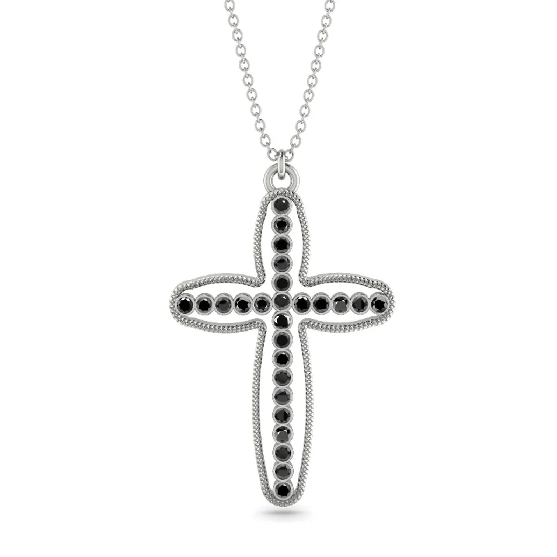 Fashionable Gold Necklace-Minimalist Cross Inside Cross Black Diamond Necklace - Mateo No. 9