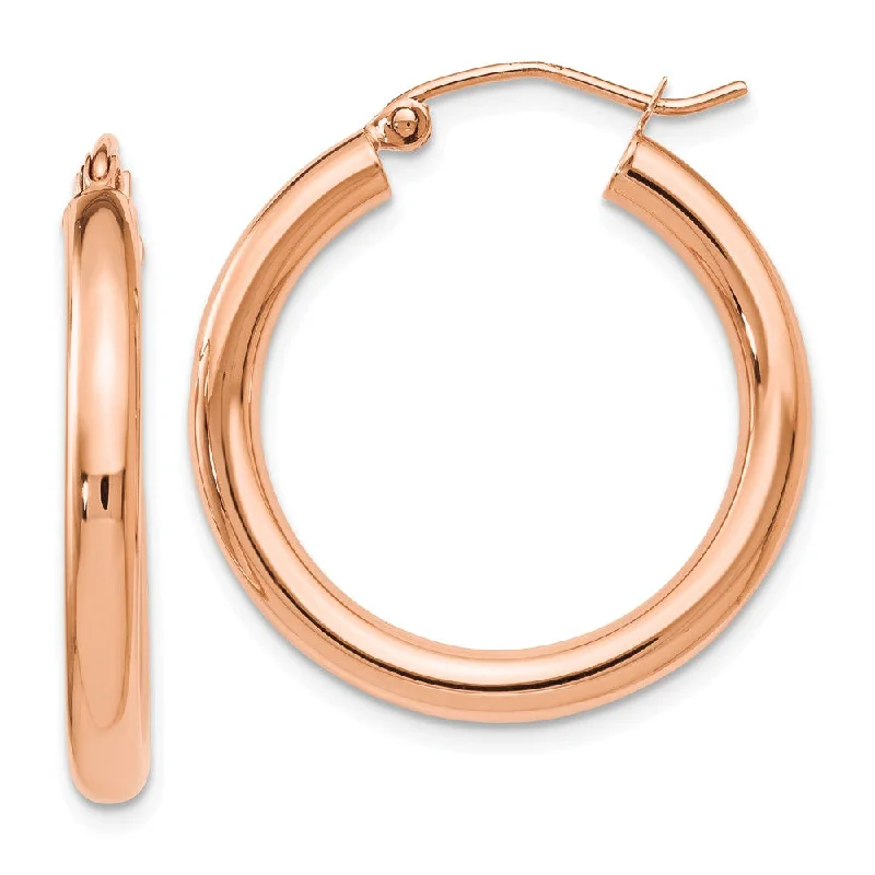 Vibrant Gemstone Earrings-3mm Round Hoop Earrings in 14k Rose Gold, 26mm (1 Inch)