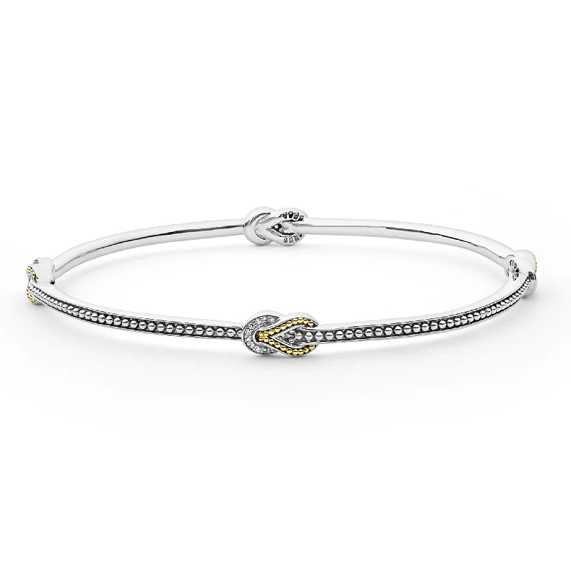 Handcrafted Silver Bangles-Newport Four Station Two-Tone Knot Diamond Bangle Bracelet