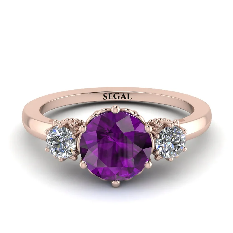 Classic 3 Stone Amethyst Engagement Ring - Sofia No. 302