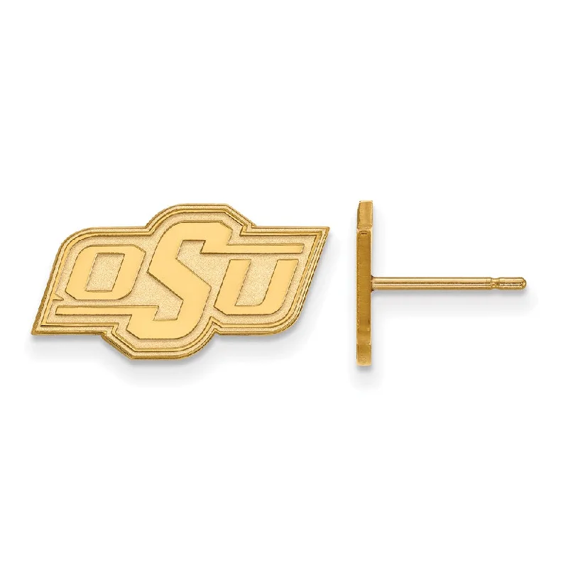 Unique Silver Earrings-14k Gold Plated Silver Oklahoma State University XS Tiny Post Earrings