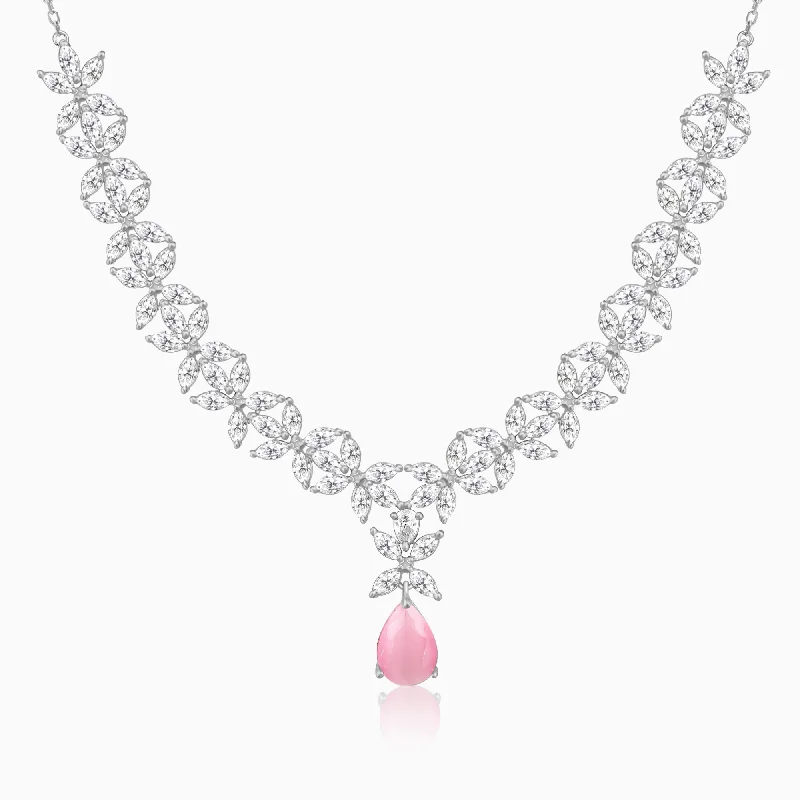 Elegant Crystal Necklace-Silver Zircon Studded Magical Drop Necklace