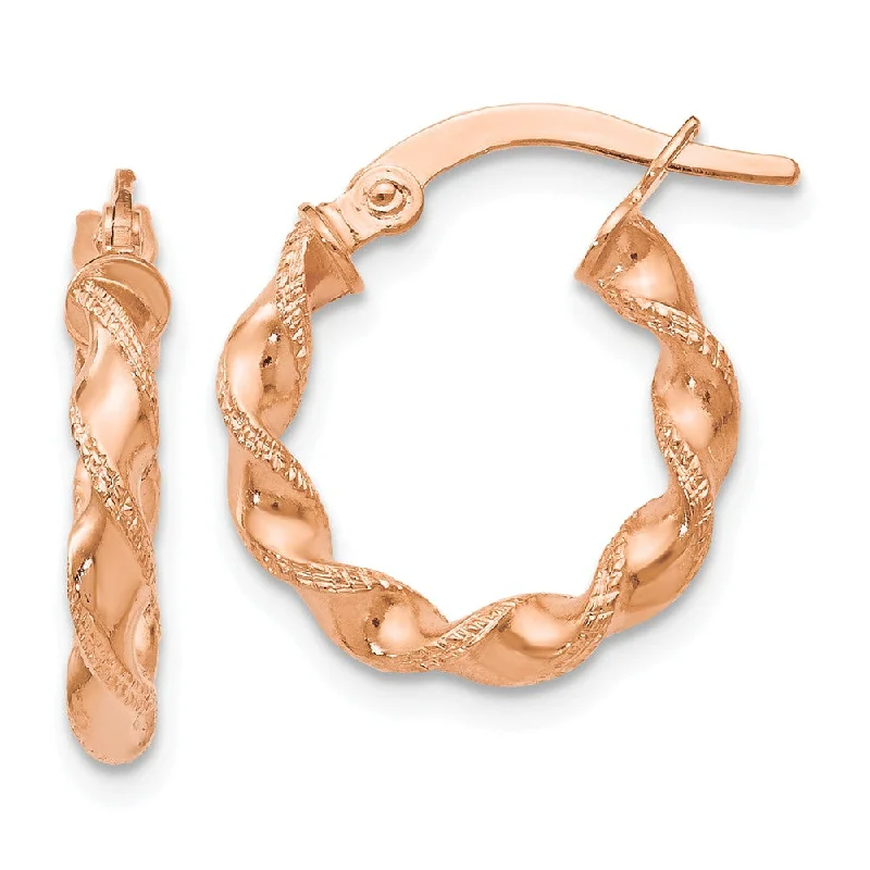 Modern Gemstone Earrings-2.5mm 14k Rose Gold Polished & Textured Twisted Hoops, 16mm (5/8 Inch)