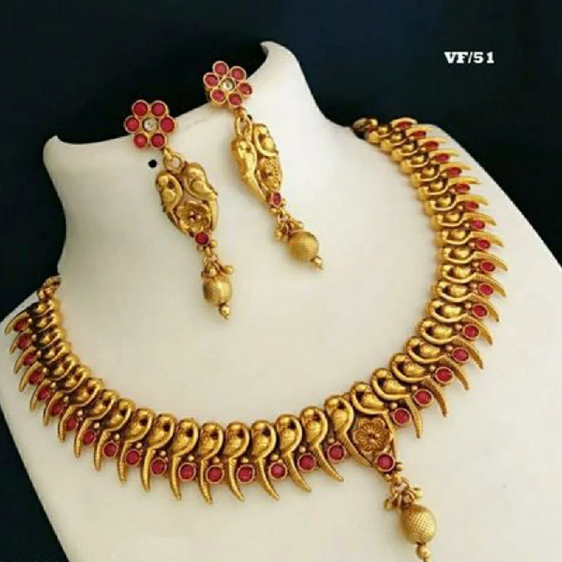 Bold Crystal Necklace-Sai Fashion Gold Plated Pink Pota Stone Necklace Set