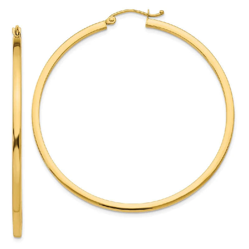 Unique Silver Earrings-2mm, 14k Yellow Gold Square Tube Round Hoop Earrings, 50mm (1 7/8 In)