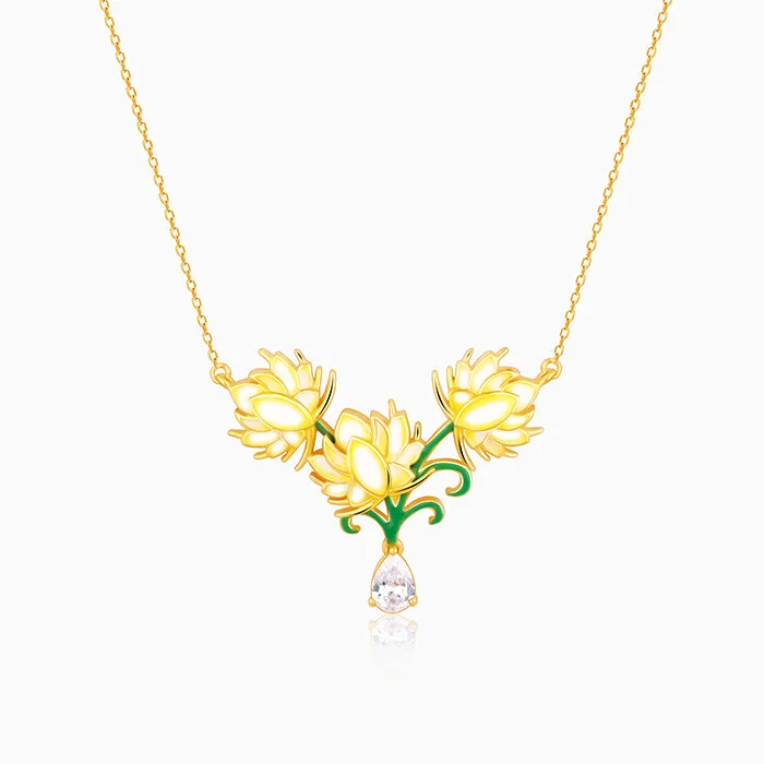 Unique Personalized Necklace-Golden Bewitching Brahma Kamal Necklace