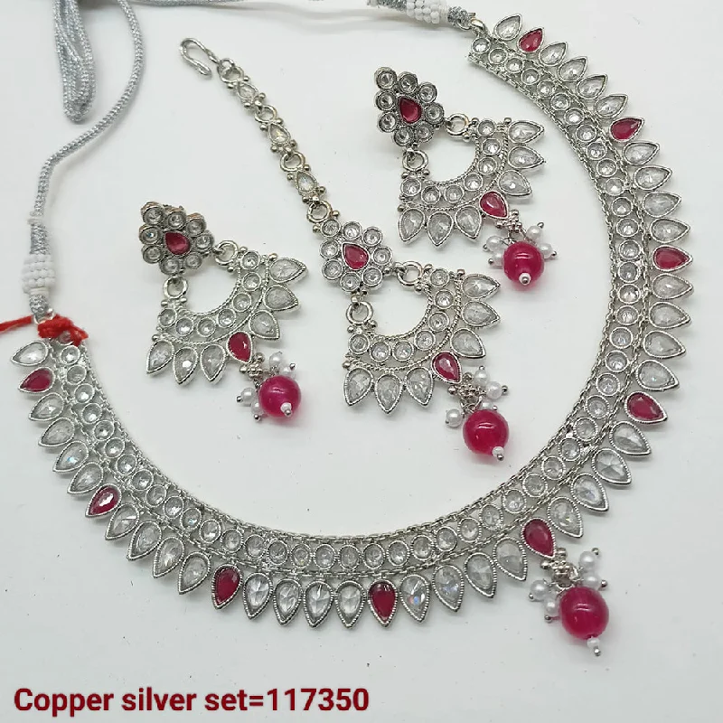 Vintage Crystal Necklace-Padmawati Bangles Silver Plated Crystal Stone Necklace set