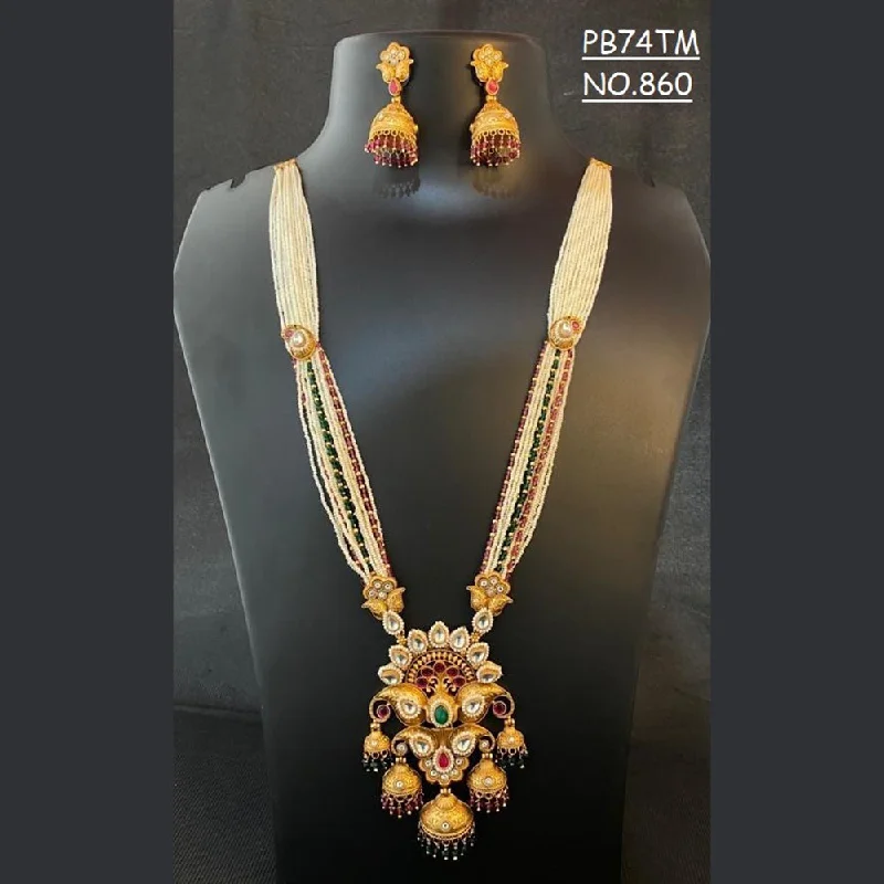 Vintage-inspired Choker Necklace-Kala Creation Copper Gold Plated Long Necklace Set