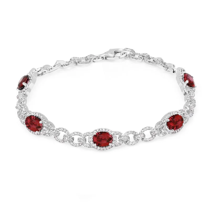 Personalized Beaded Bracelets-Uneek Precious Collection Halo Oval Shaped Ruby Bracelet