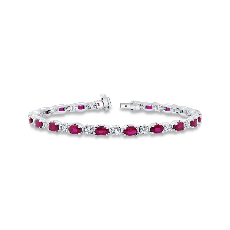 Elegant Diamond Bracelet-Uneek Precious Collection 1-Row Oval Shaped Ruby Link Bracelet