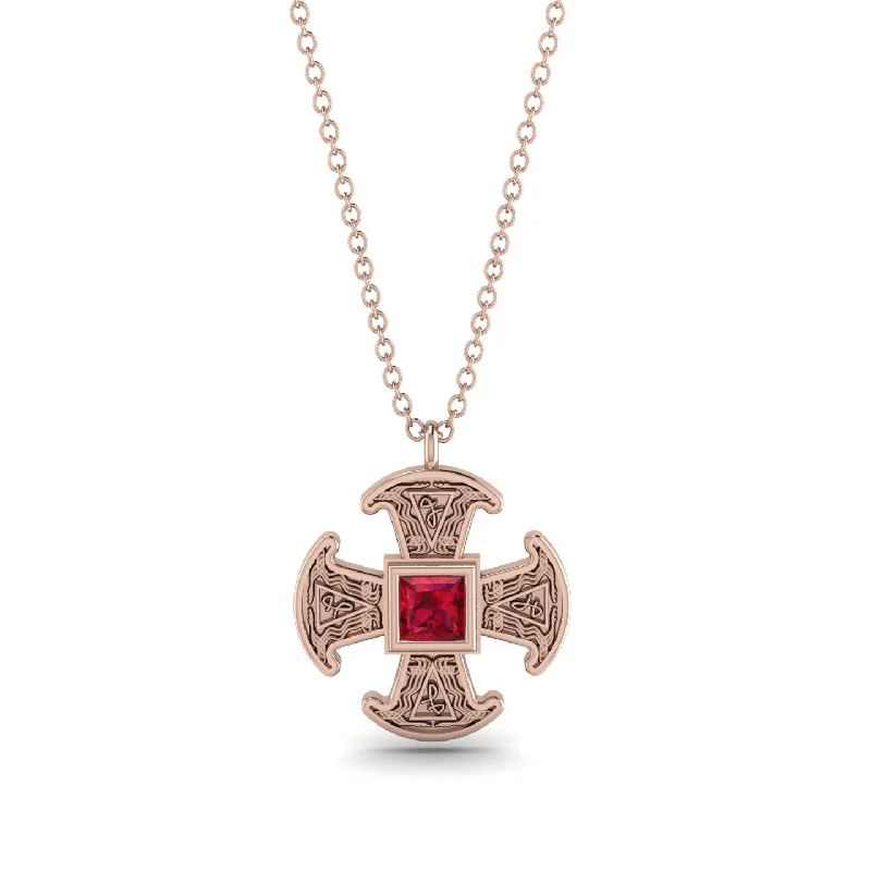 Gold Bead Necklace-Celtic Cross Ruby Necklace - Thomas No. 11