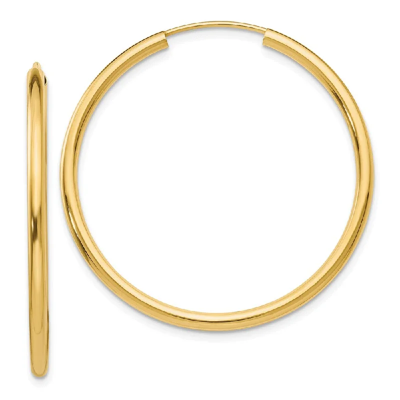 High-Quality Stud Earrings-2mm x 35mm 14k Yellow Gold Polished Round Endless Hoop Earrings