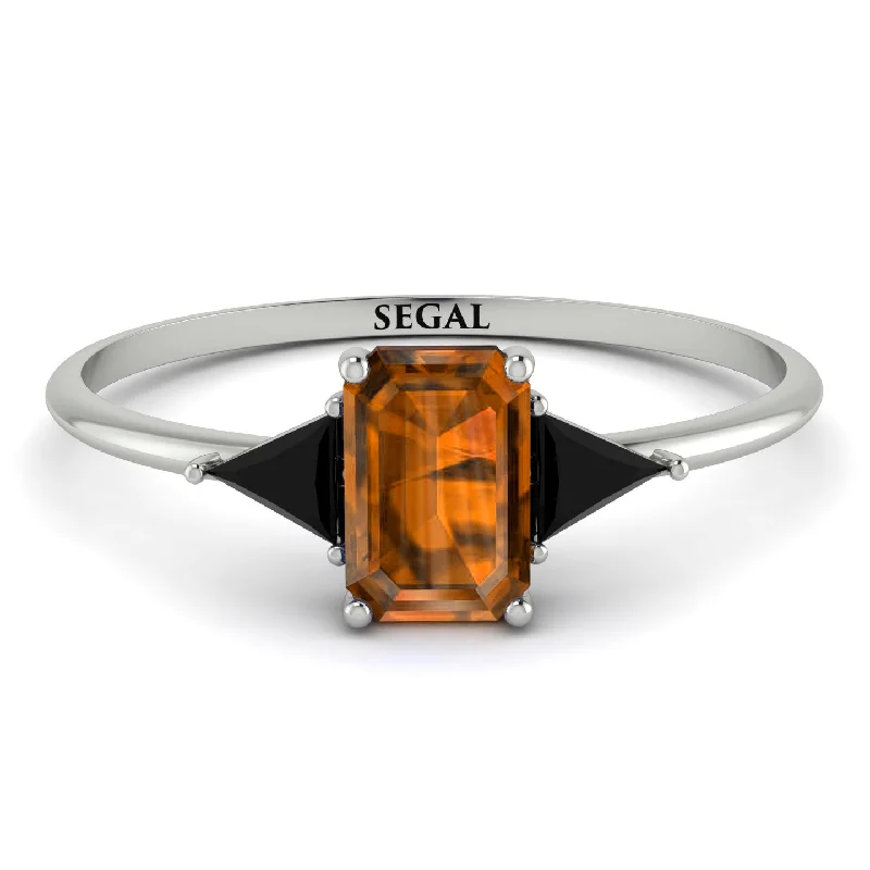 Emerald Cut Brown Diamond With Triangles Ring - Remi No. 1109