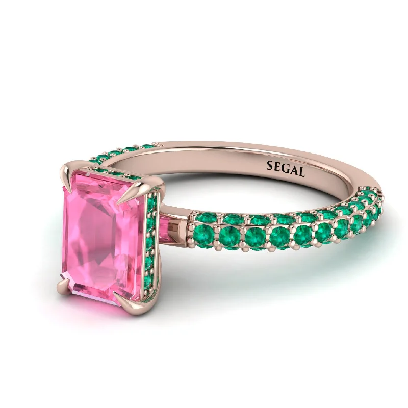 Hidden Halo Emerald Cut Pink Moissanite Engagement Ring - Ximena No. 805