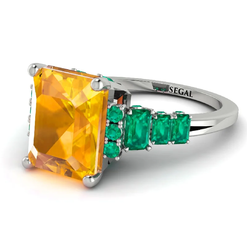 Emerald Cut Yellow Diamond Ring Hidden Round Diamonds - Sawyer No. 1006