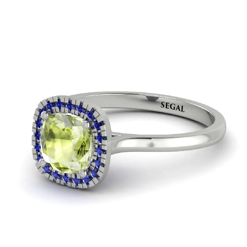 Vintage Classic Halo Cushion Peridot Ring - Skylar No. 715