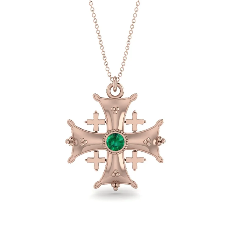 Beaded Charm Necklace-Jerusalem Emerald Cross Necklace - Elijah No. 5