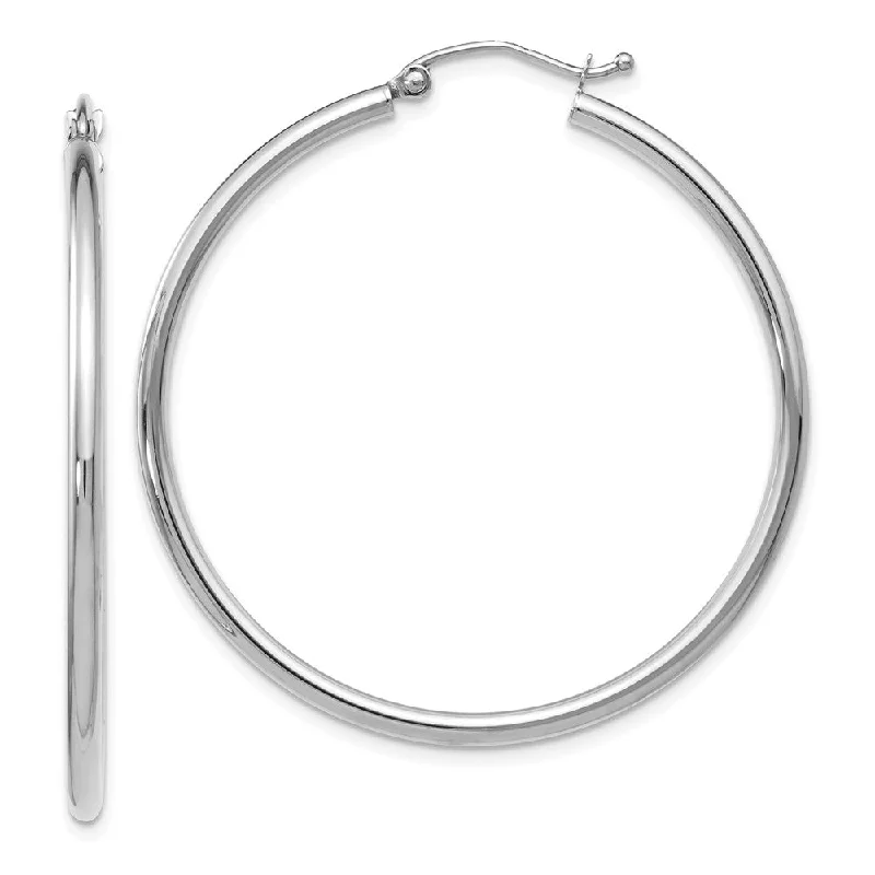 Chunky Gold Hoop Earrings-2mm Round Hoop Earrings in 14k White Gold, 40mm (1 1/2 Inch)