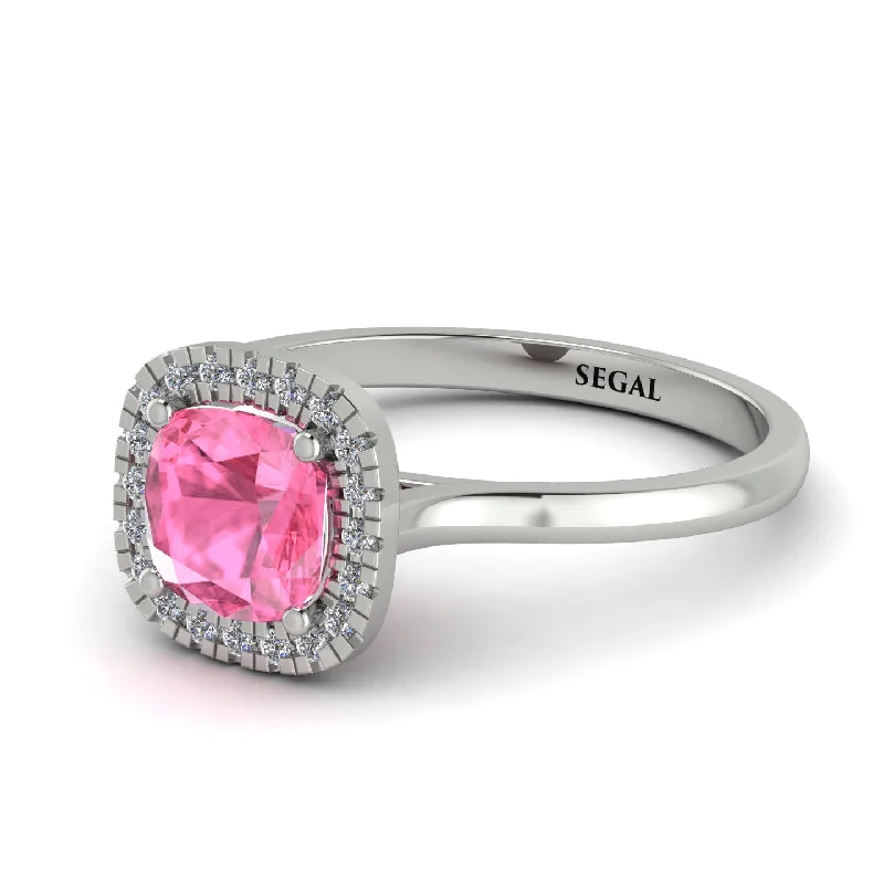 Vintage Classic Halo Cushion Pink Moissanite Ring - Skylar No. 803