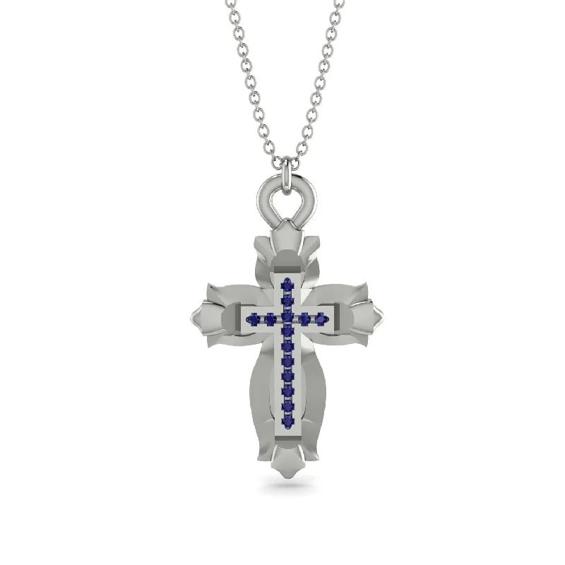 Wedding Bridal Necklace-Unique Halo Cross Sapphire Necklace - Ezra No. 15