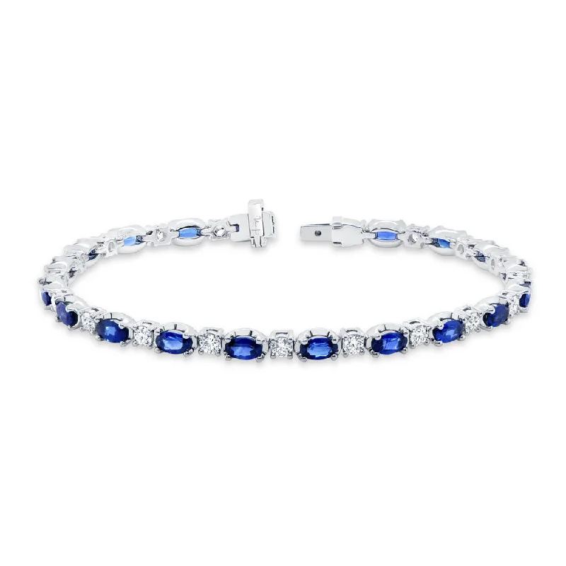 Luxury Gemstone Bracelets-Uneek Precious Collection Strand Oval Shaped Blue Sapphire Link Bracelet